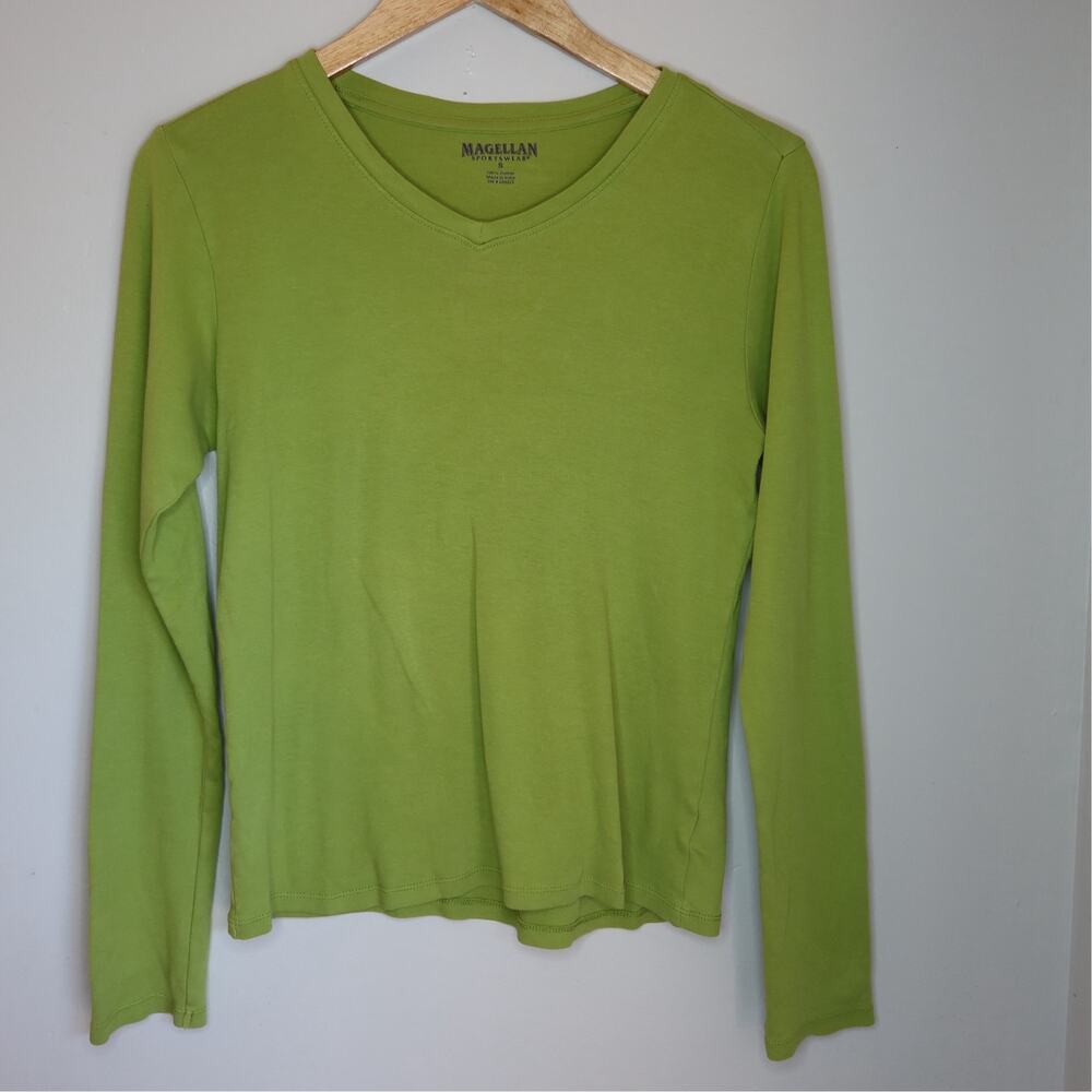 Magellan Sportswear Lime Green V-Neck Long Sleeve Shirt S